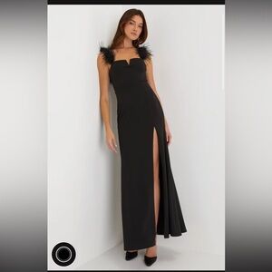 Black Feather strap mermaid maxi dress